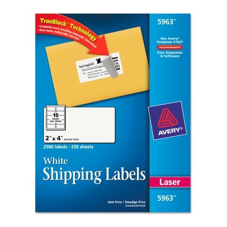 Avery Avery Shipping Labels with TrueBlock Technology, 2 x 4, White, 2500/Box 5963